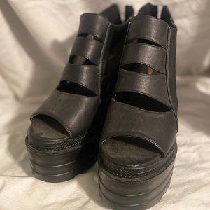 Side Zipper Peep Toe Patchwork Platform Sandals